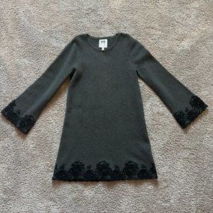 Milly Minis Size 10 grey sweater dress with black embroidery
